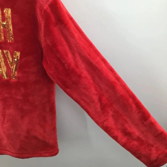 Cute Christmas Hoodie XL Red Velour Reindeer Sequins Antlers Sleigh All Day - Picture 5 of 7